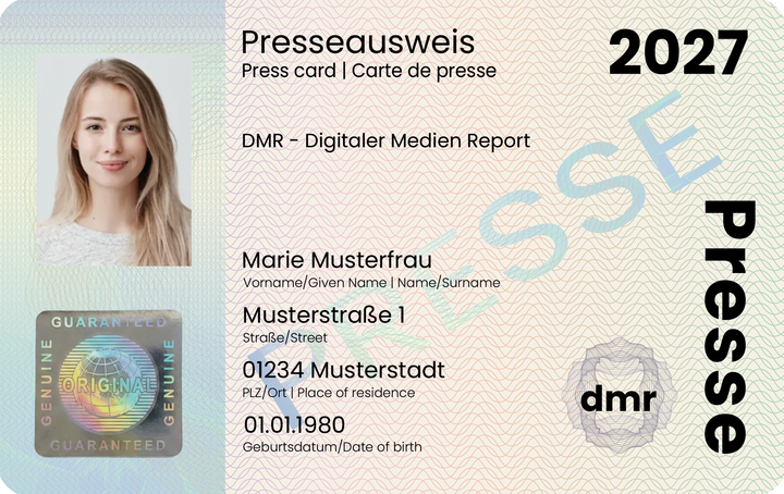 Klassischer Presseausweis DMR 2027 inkl. Hologramm