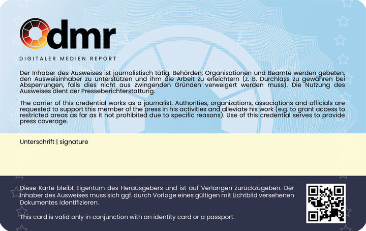 Presseausweis Europa 2025 - Digitaler Medien Report DMR